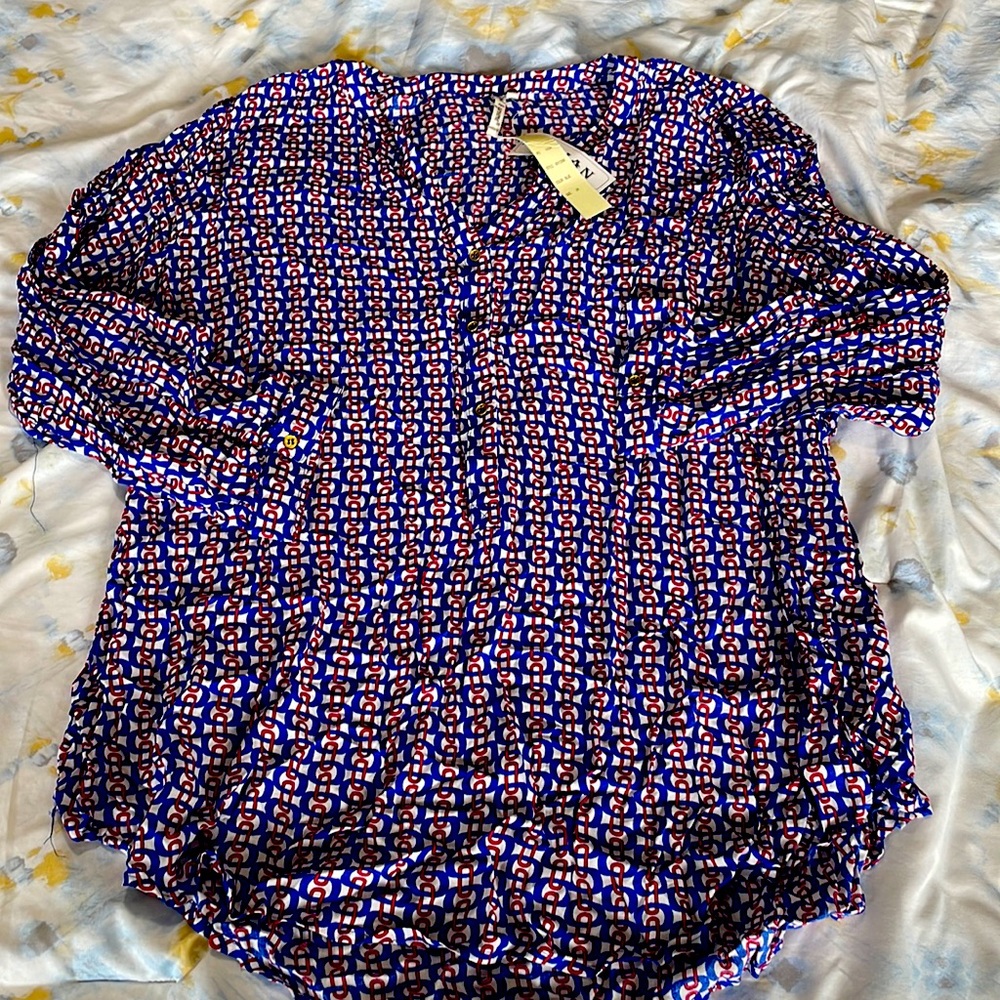 Rad and blue link, light weight long sleeve blouse